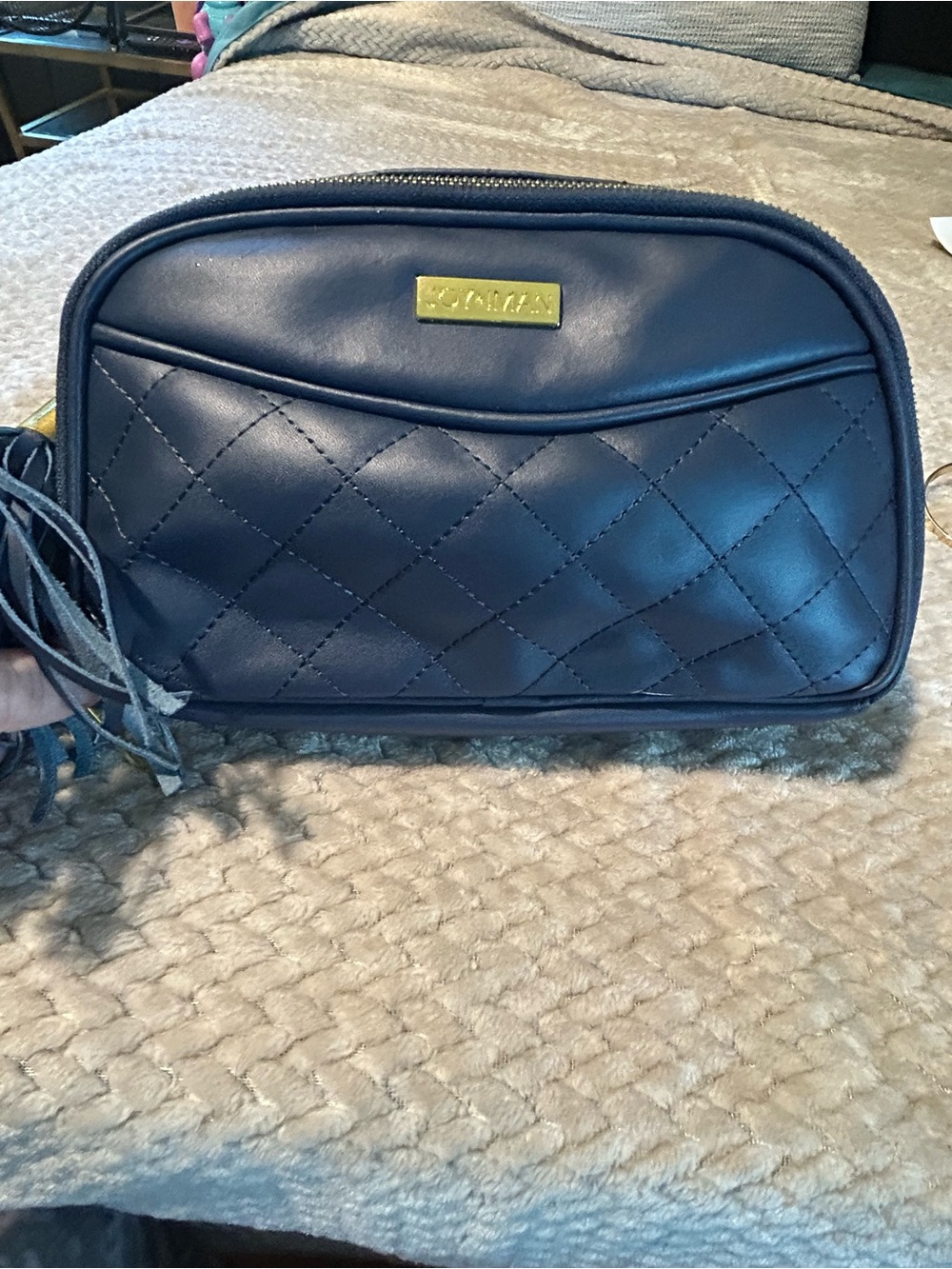 Joy & Iman Quilted Navy Crossbody with Tassel